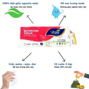 giấy vệ sinh posy 10 cuộn 3 lớp không lõi