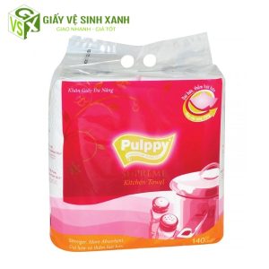 khăn giấy đa năng Pulppy 2 cuộn 140 tờ- giấy lau bếp đỏ