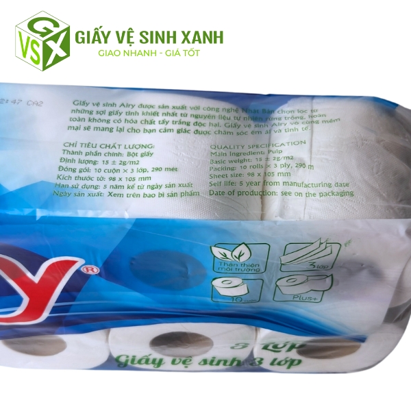 giấy vệ sinh airy 10 cuộn 3 lớp có lõi