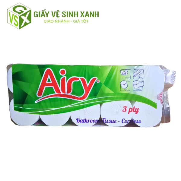 giấy vệ sinh Airy 10 cuộn 3 lớp không lõi